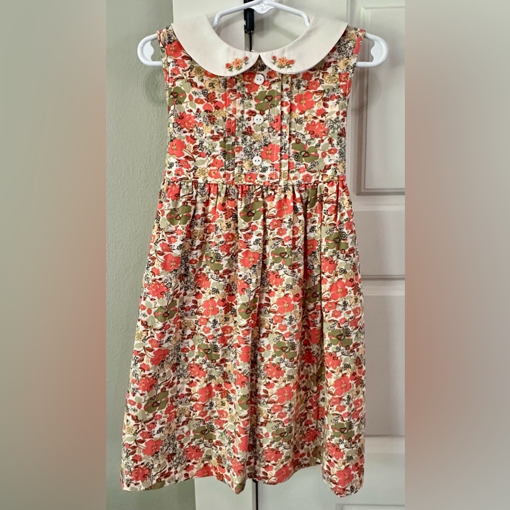 Les Petit Soleils Floral Peter Pan Collar Dress - Cream & Coral